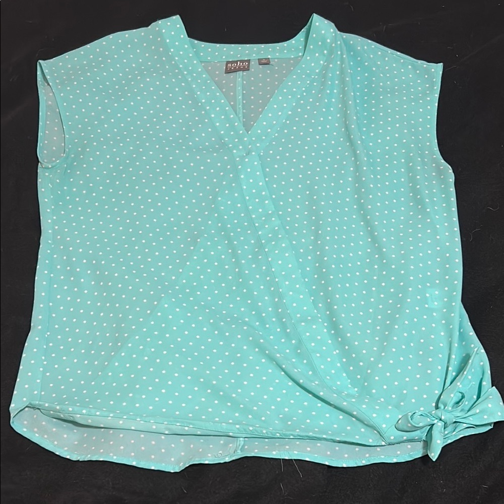 New York & Company Green Wrap Tie Front Blouse